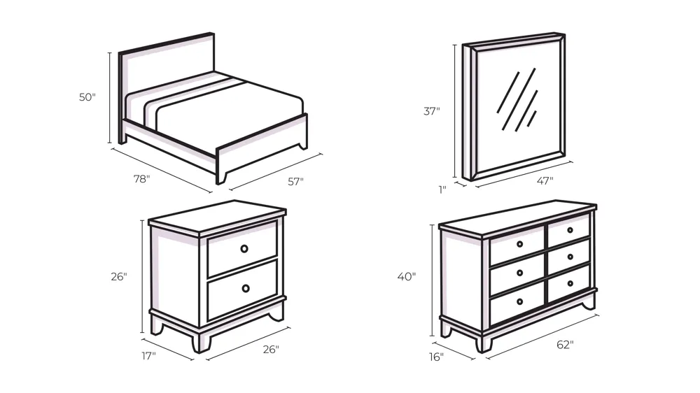 Seville 4-pc. Bedroom Set Dimensions