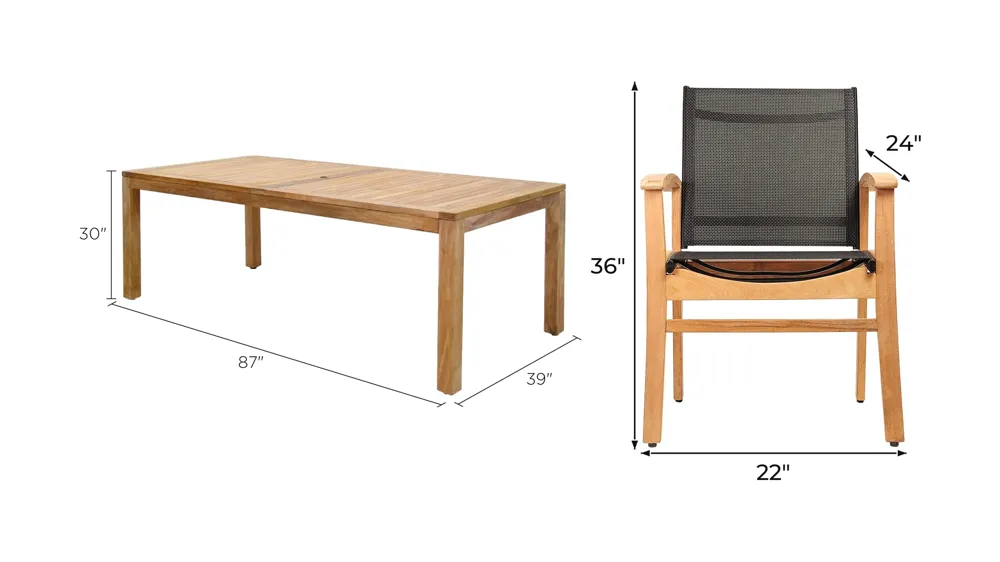 Lifestyle Garden Outdoor 9-pc. Rectangular Dining Set Dimensions