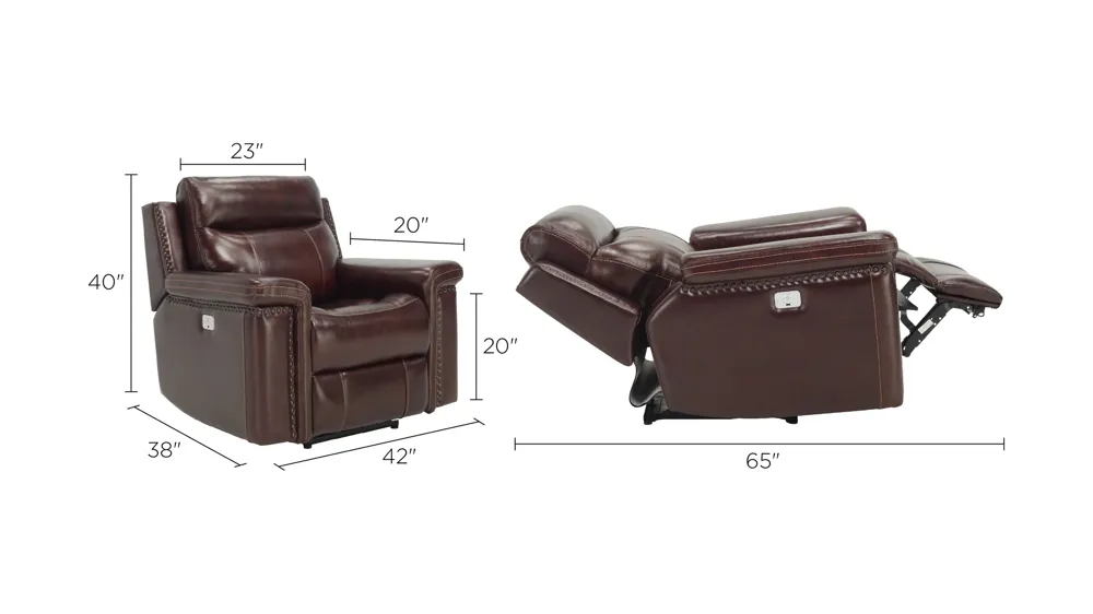 Lattimore Leather Power Recliner Dimensions