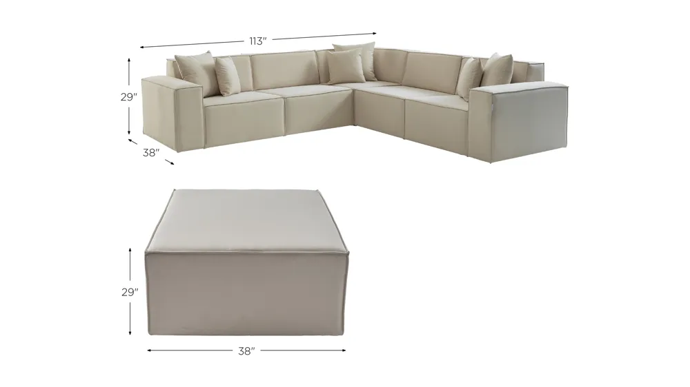 Daya 5-pc. Sectional with Ottoman Dimensions