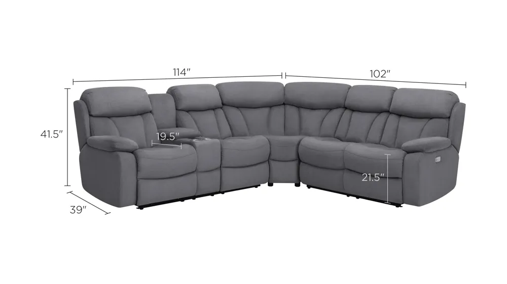 Connell 3-pc. Power-Reclining Sectional Sofa w/ Heat and Massage Dimensions