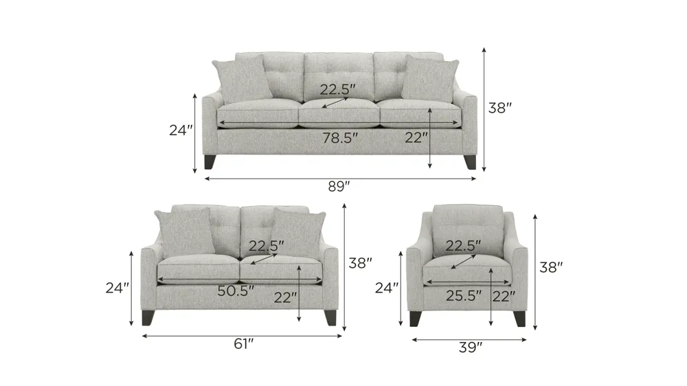 Carmine Living Room Set Dimensions