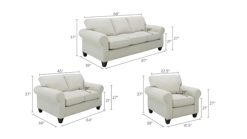 Saige Living Room Set Dimensions