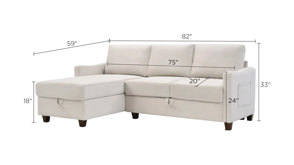Monica Reversible Storage Sectional Dimensions