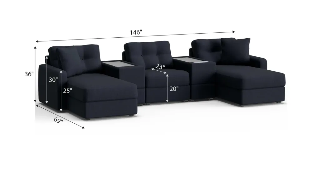 ModularOne 5-pc. Sectional w/One Power Console Dimensions