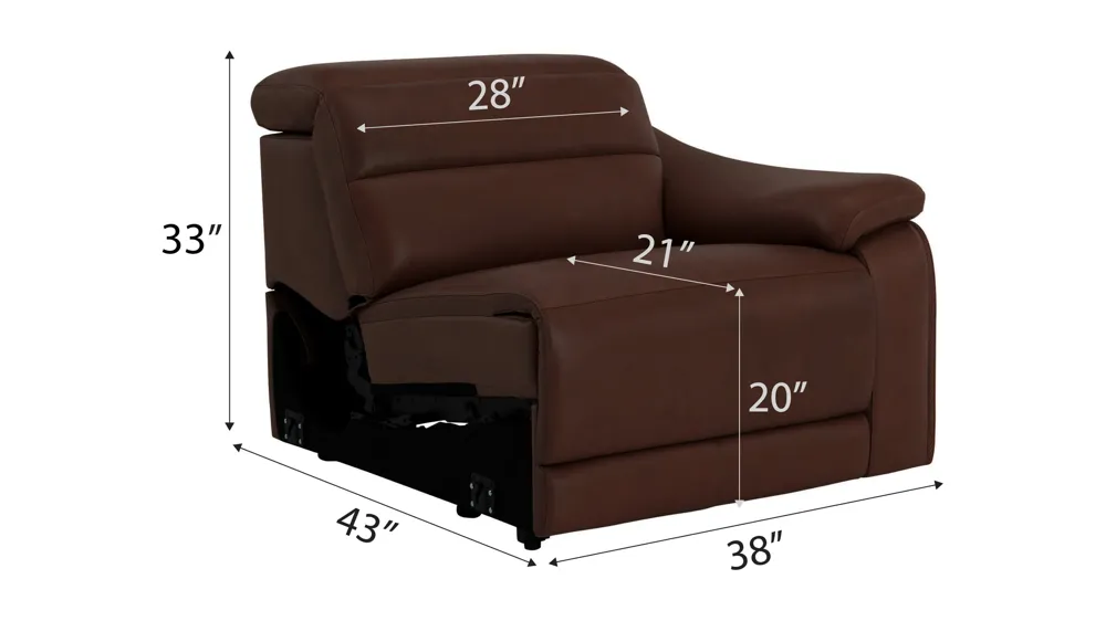 Tucker Right Arm Facing Triple Power Leather Recliner Dimensions