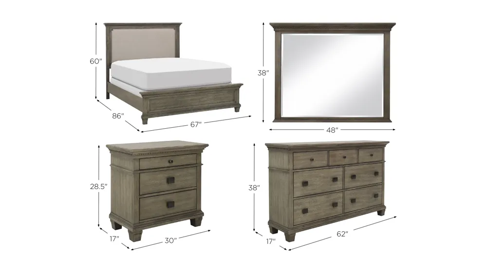Burwell 4-pc. Upholstered Bedroom Set Dimensions