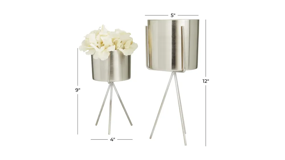 Ivy Collection CosmoLiving by Cosmopolitan Silver Metal Planter Set of 2 Dimensions
