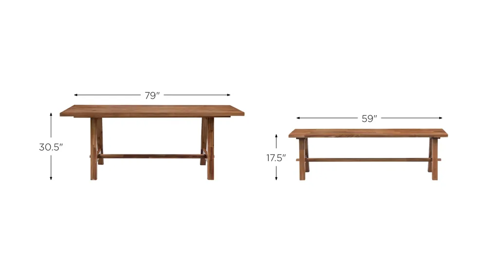 Bedford Table and Bench Set Dimensions