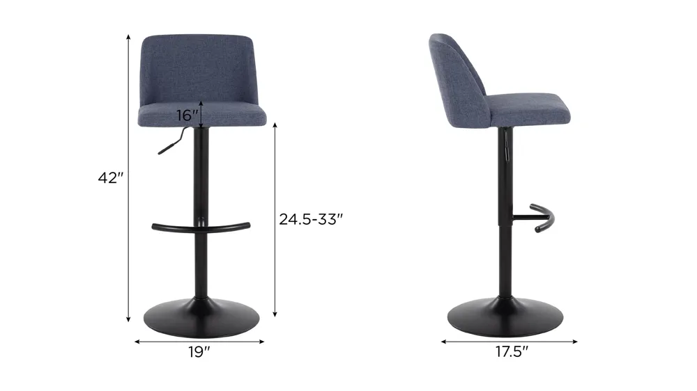 Toriano Adjustable Barstool - Set of 2 Dimensions