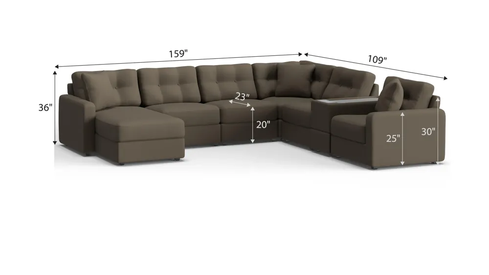 ModularOne 7-pc. Sectional w/One Power Console Dimensions