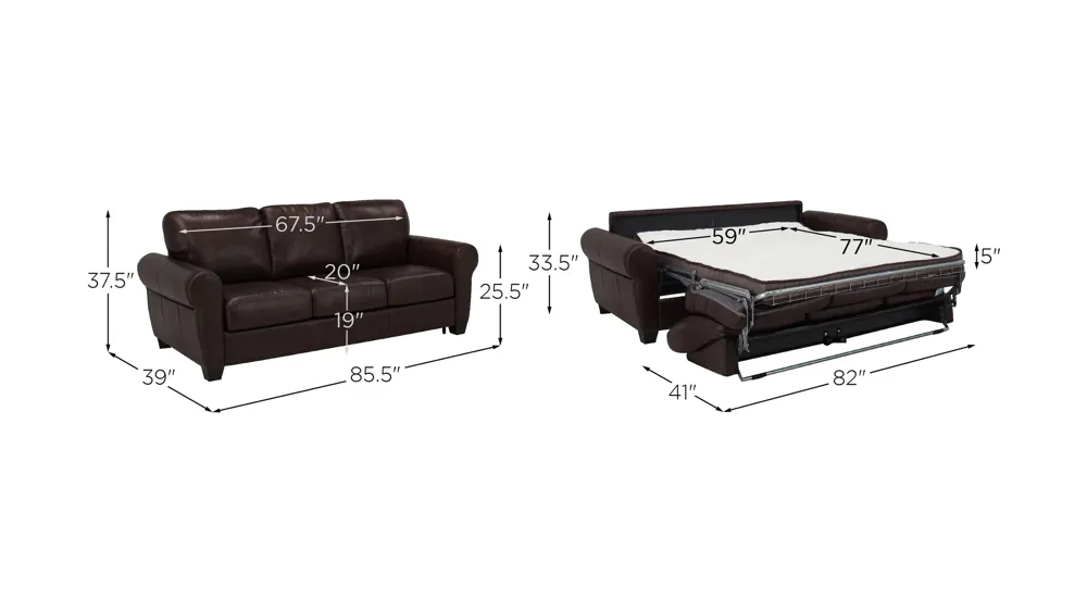Calabria Leather Queen Sleeper Dimensions