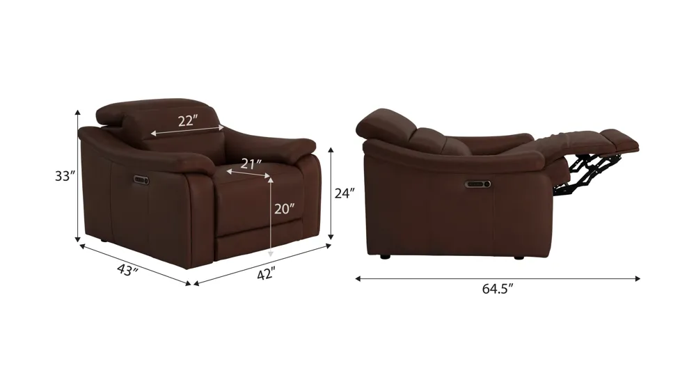 Tucker Triple Power Leather Recliner Dimensions