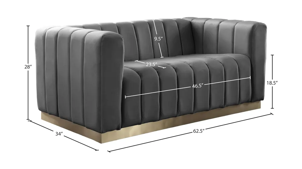 Marlon Velvet Loveseat Dimensions