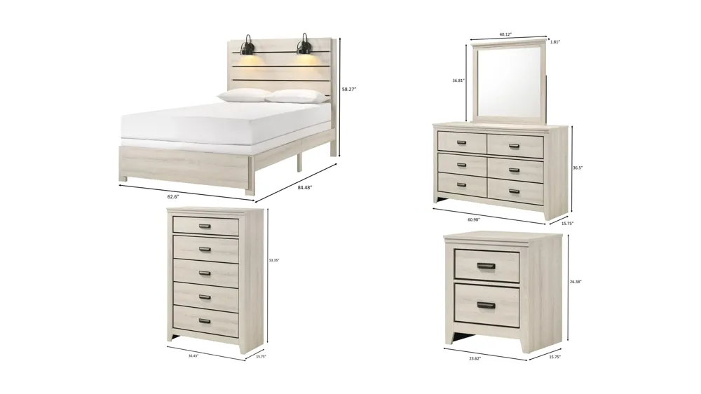 Carter 5-pc. Bedroom Set Dimensions