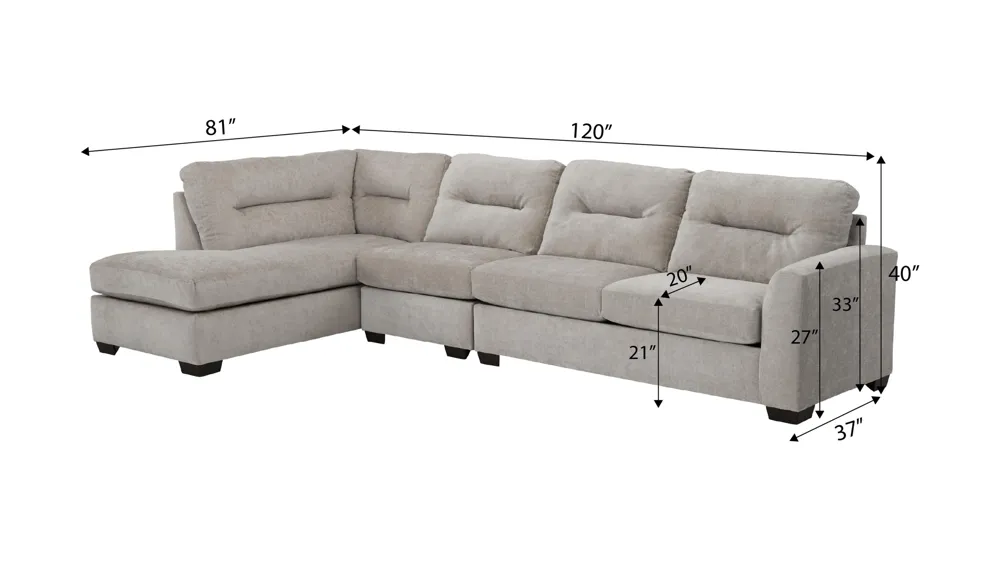 Oliver 3-pc. Sectional Dimensions