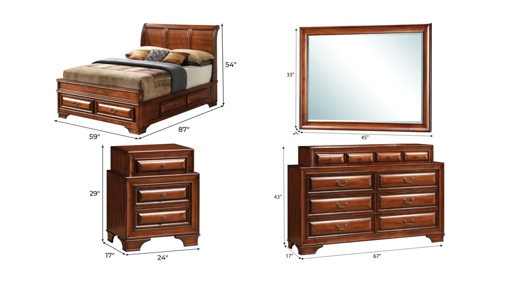 Sarasota 4-pc. Storage Bedroom Set Dimensions