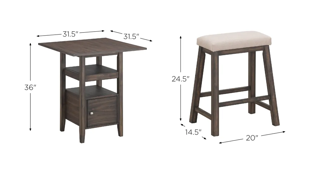 Derby 5-pc. Counter Height Dining Set Dimensions