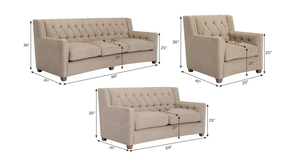 Celia Living Room Set Dimensions