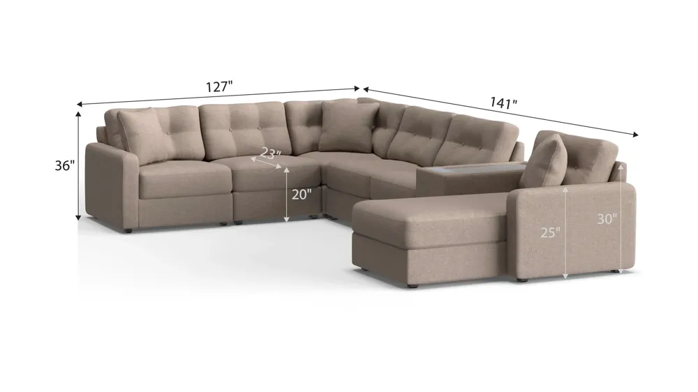 ModularOne 7-pc. Sectional w/One Power Console Dimensions