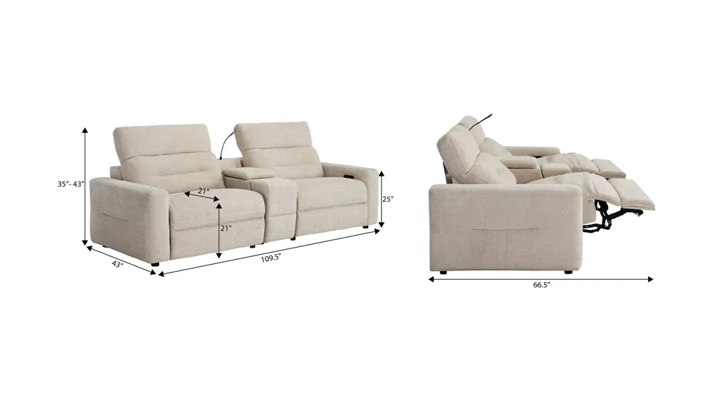 Bradbury 3-pc. Dual Power Console Loveseat Dimensions