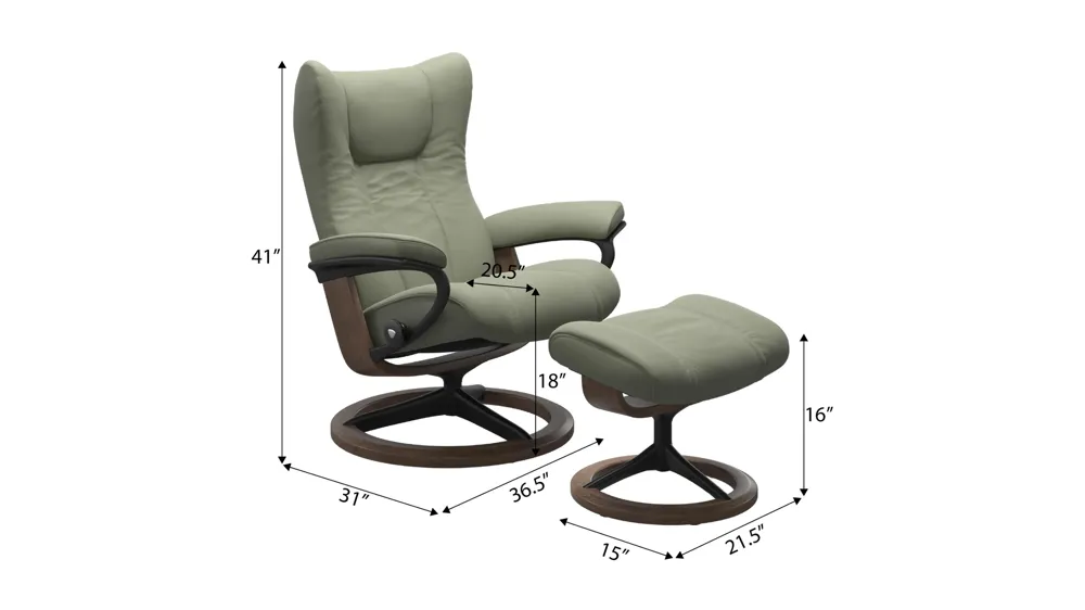 Wing Large Signature Chair & Ottoman Dimensions