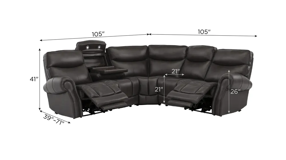 Brooks 5-pc. Zero Gravity Triple Power Sectional Dimensions
