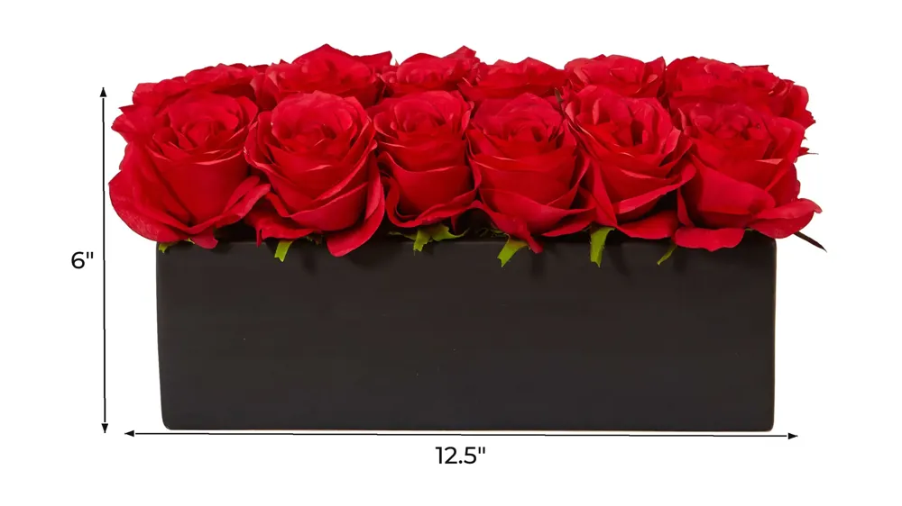 Dozen Silk Roses in Ceramic Rectangular Planter Dimensions