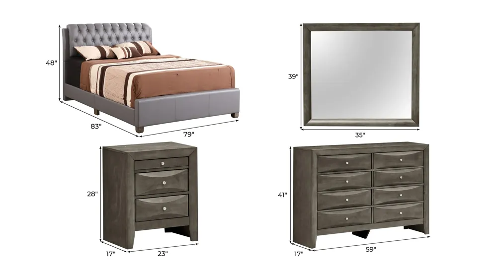Marilla 4-pc. Upholstered Bedroom Set Dimensions