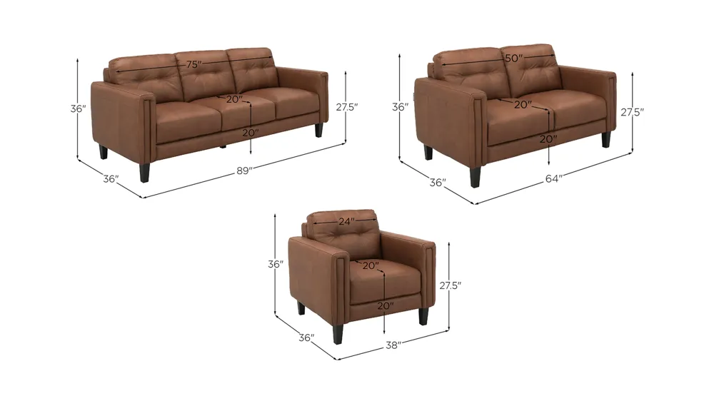 Salerno Living Room Set Dimensions