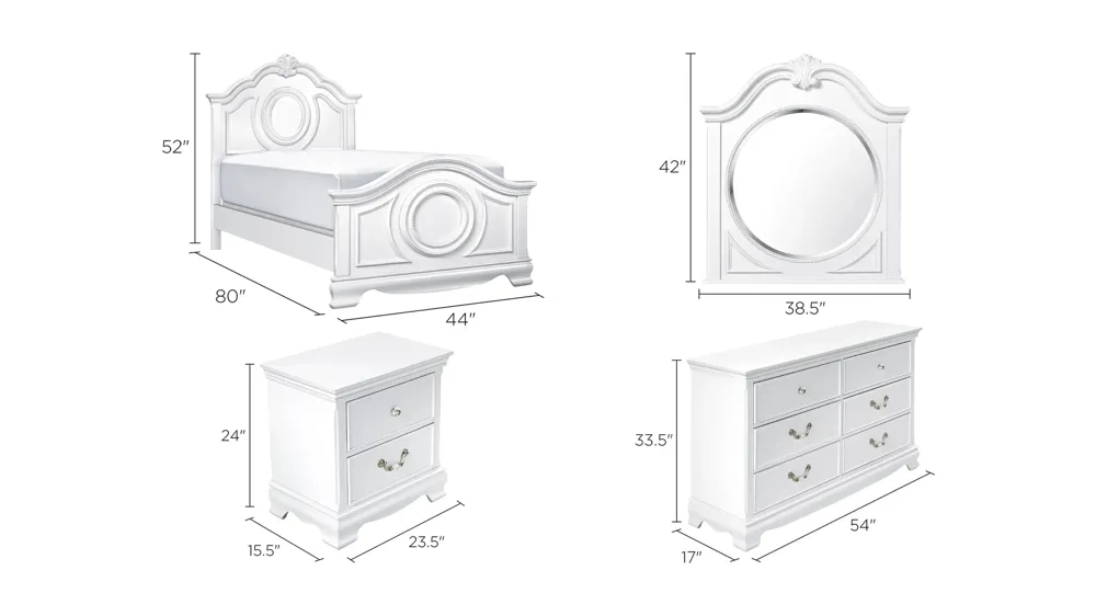 Winnie 4-pc. Bedroom Set Dimensions