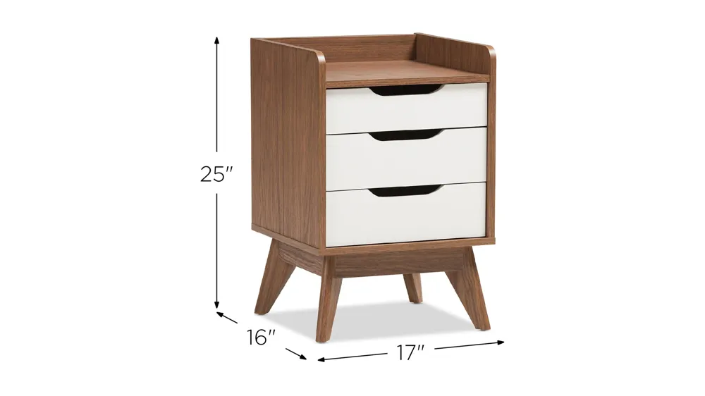 Brighton Wood 3-Drawer Storage Nightstand Dimensions