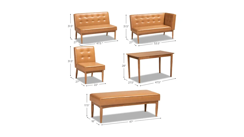 Arvid 5-pc. Nook Dining Set Dimensions