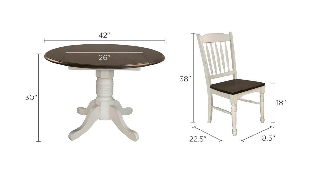 British Isles 5-pc. Slatback Drop-Leaf Dining Set Dimensions
