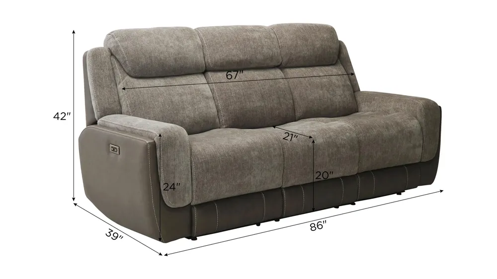 Novah Zero Gravity Power Sofa w/ Power Headrest and Drop Down Table Dimensions