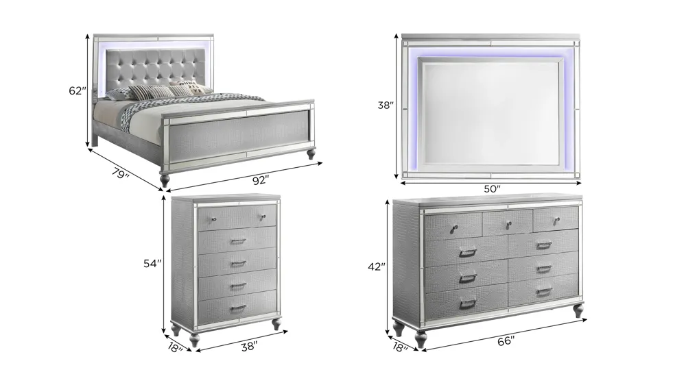 Valentino 4-pc. Bedroom Set Dimensions