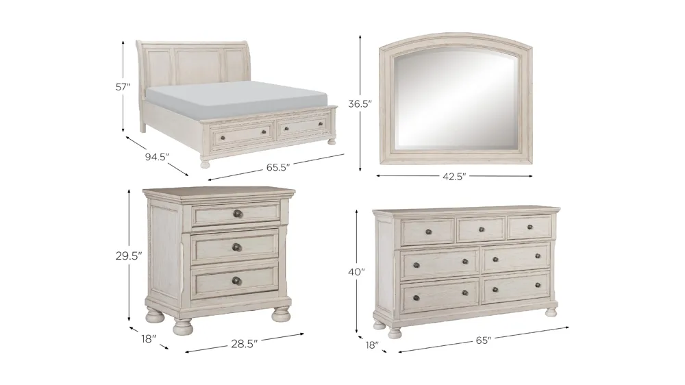 Donegan 4-pc. Sleigh Platform Storage Bedroom Set Dimensions