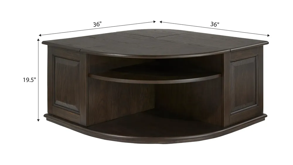 Falvey Dual Lift Top Coffee Table w/casters Dimensions