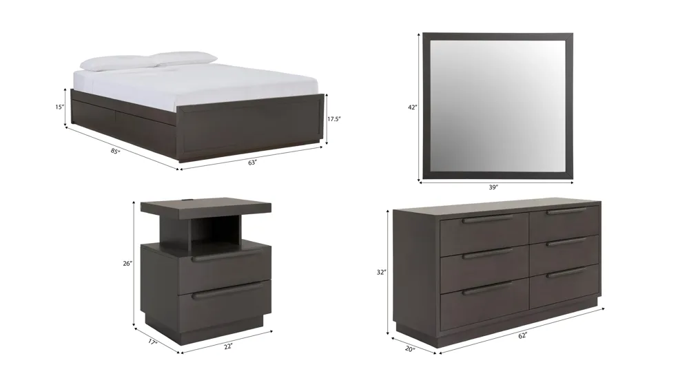 Paramore 4-pc. Bedroom Set w/ 1-Side Storage Dimensions