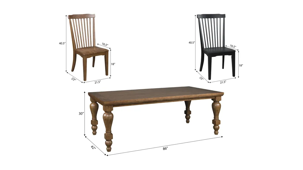 Lockwood 7-pc. Dining Set (4 Brown/ 2 Black Spindle) Dimensions