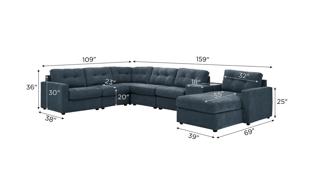 ModularOne 7-pc. Sectional w/One Power Console Dimensions