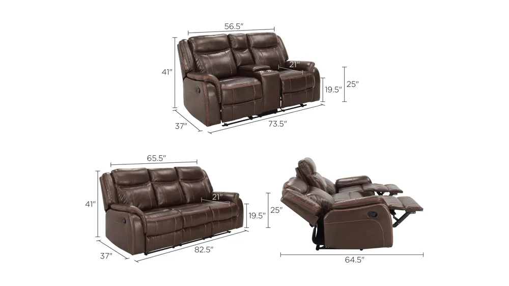 Carrera 2-pc. Reclining Sofa and Loveseat Set Dimensions