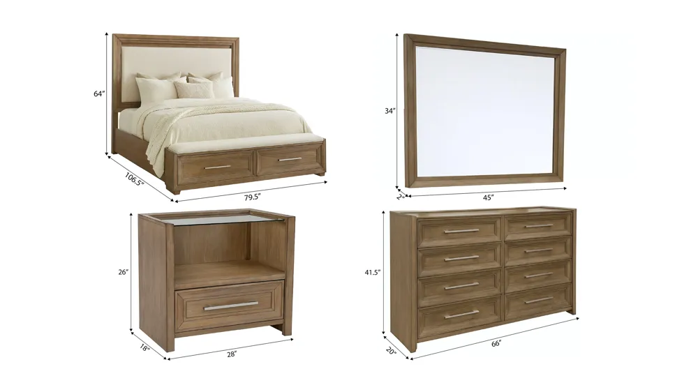 Florence 4-pc. Storage Bedroom Set w/ Glass-Top Nightstand Dimensions