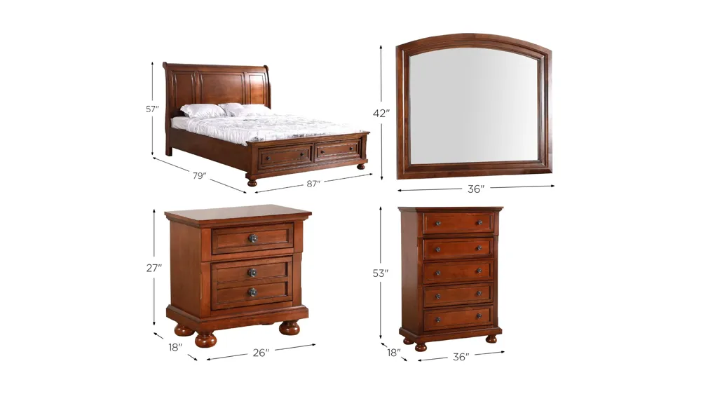 Meade 3-pc. Sleigh Storage Bedroom Set Dimensions