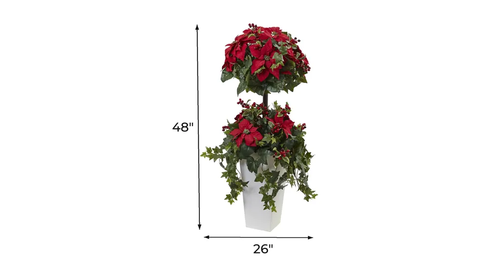 4' Poinsettia Berry Topiary with Decorative Planter Dimensions