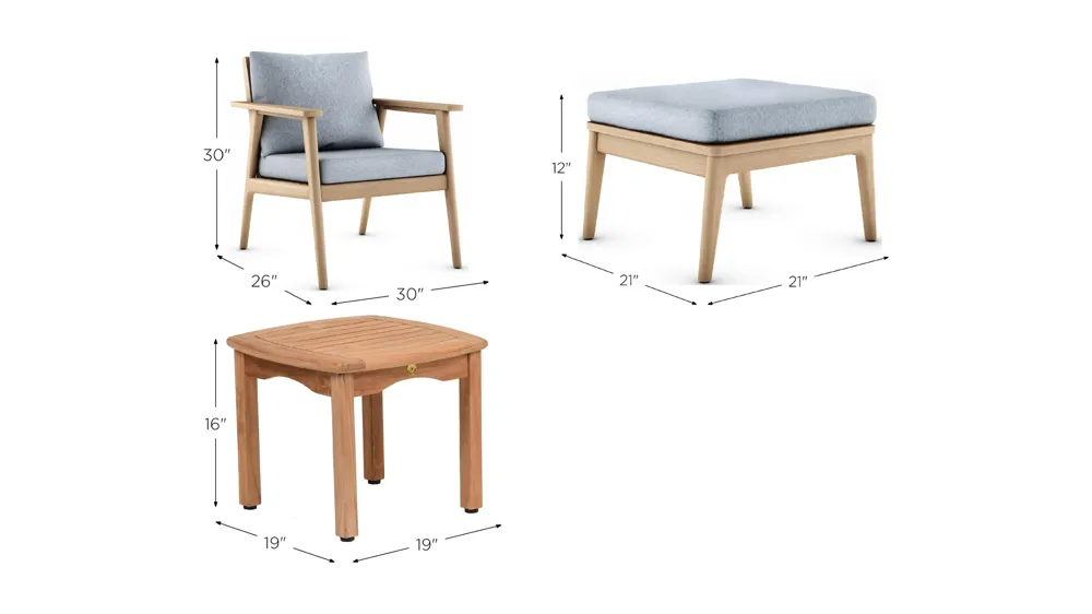 Rhodes Outdoor 3-pc. Seating Set Dimensions