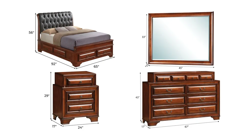 Sarasota Upholstered 4-pc. Storage Bedroom Set Dimensions