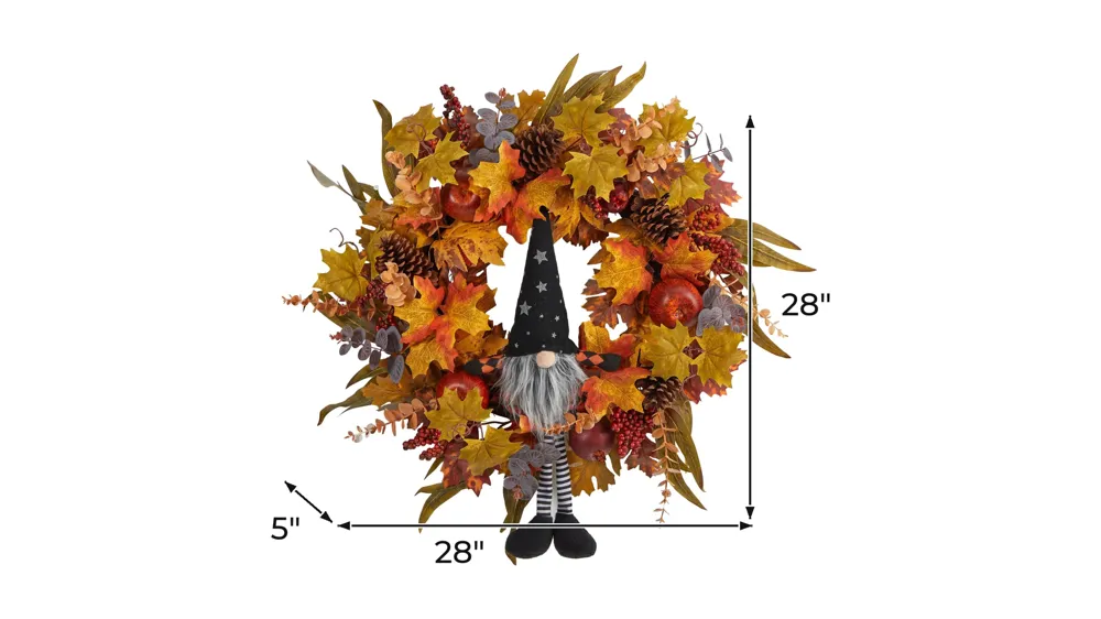 28" Harvest Foliage Gnome Artificial Wreath Dimensions