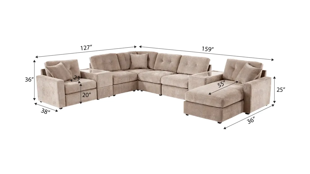 ModularOne 8-pc. Power Sectional w/ One Media Console Dimensions