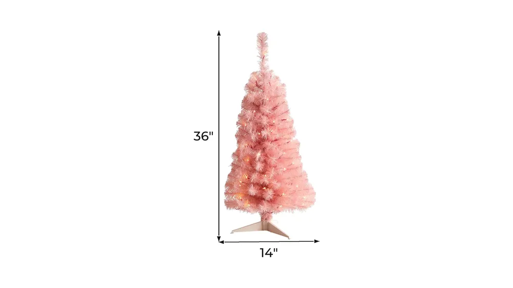 3' Pink Artificial Tree with LED Lights and Bendable Branches Dimensions
